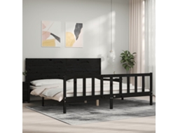 Vidaxl Estrutura De Cama Com Cabeceira 200x200 Cm Madeira Maciça Preto