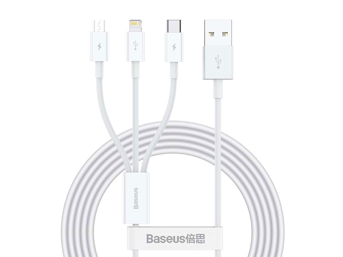 Cabo De Carregamento Baseus 3 Em 1 Usb Lightning Usb C Microusb 1,5 M Brilvibera