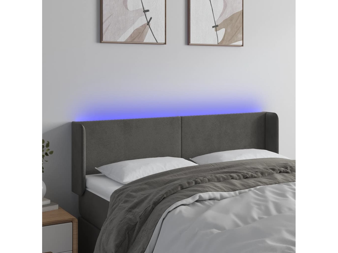Cabeceira Cama C/ Luzes Led Veludo 147x16x78/88cm Cinza-escuro