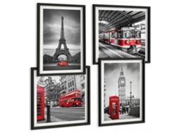 Galeria De Pinturas Murais Gráficos, Comida, Slogans Culinários Moldura Preta Quadros Para O Escritório Espelharte (conjunto De 4 Imagens)