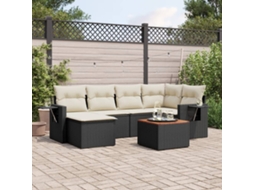Vidaxl 7 Pcs Conjunto De Sofás P/ Jardim C/ Almofadões Vime Pe Preto