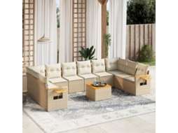Vidaxl 11 Pcs Conjunto Sofás De Jardim C/ Almofadões Vime Pe Bege