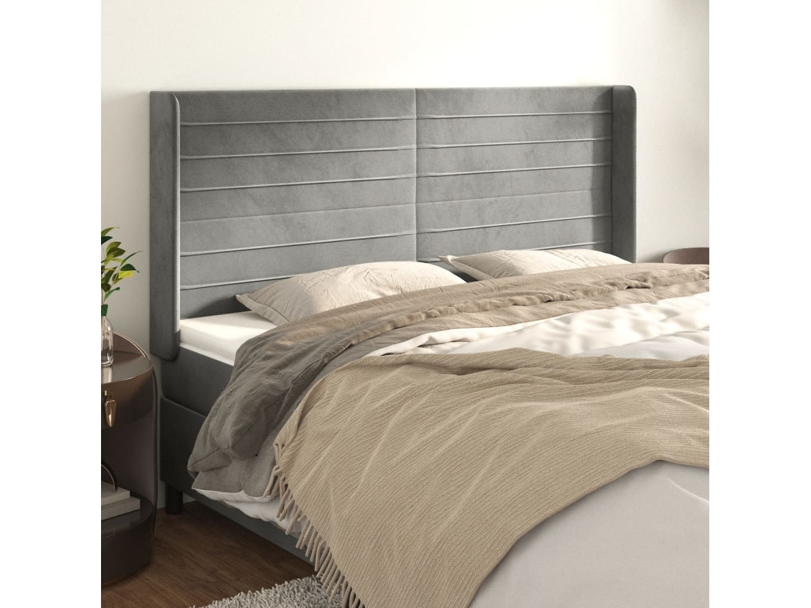 Cabecero con Alas de Terciopelo 163x16x118/128 cm Gris Claro