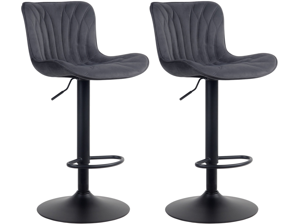 Conjunto de 2 banquetas/cadeiras altas com costura decorativa em tecido de veludo preto e pés de metal preto 10_0004329