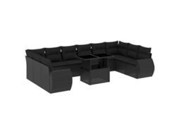 Conjunto de 11 sofás de jardim com almofadões Vime Pe Preto MAISON EXCLUSIVE