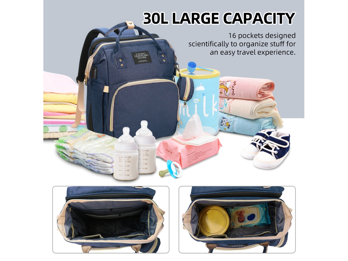 Bolsa Mami Multifuncional Com Berço Plegável Grande Capacidade Moda Fábrica Atualizada Azul Escuro 1,2,3