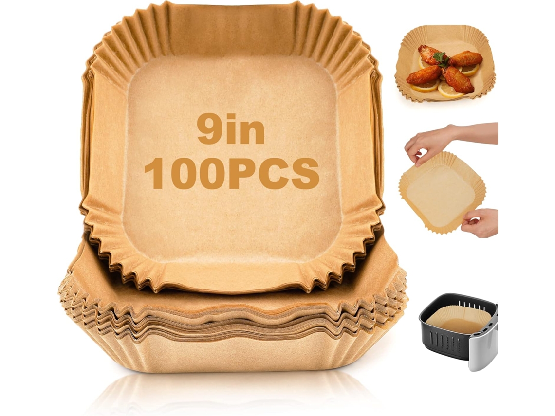 Forros Descartáveis ​​para Fritadeira - 100 Folhas De Papel Antiaderente 23 Cm Para Fritadeiras 8 A 12 Litros