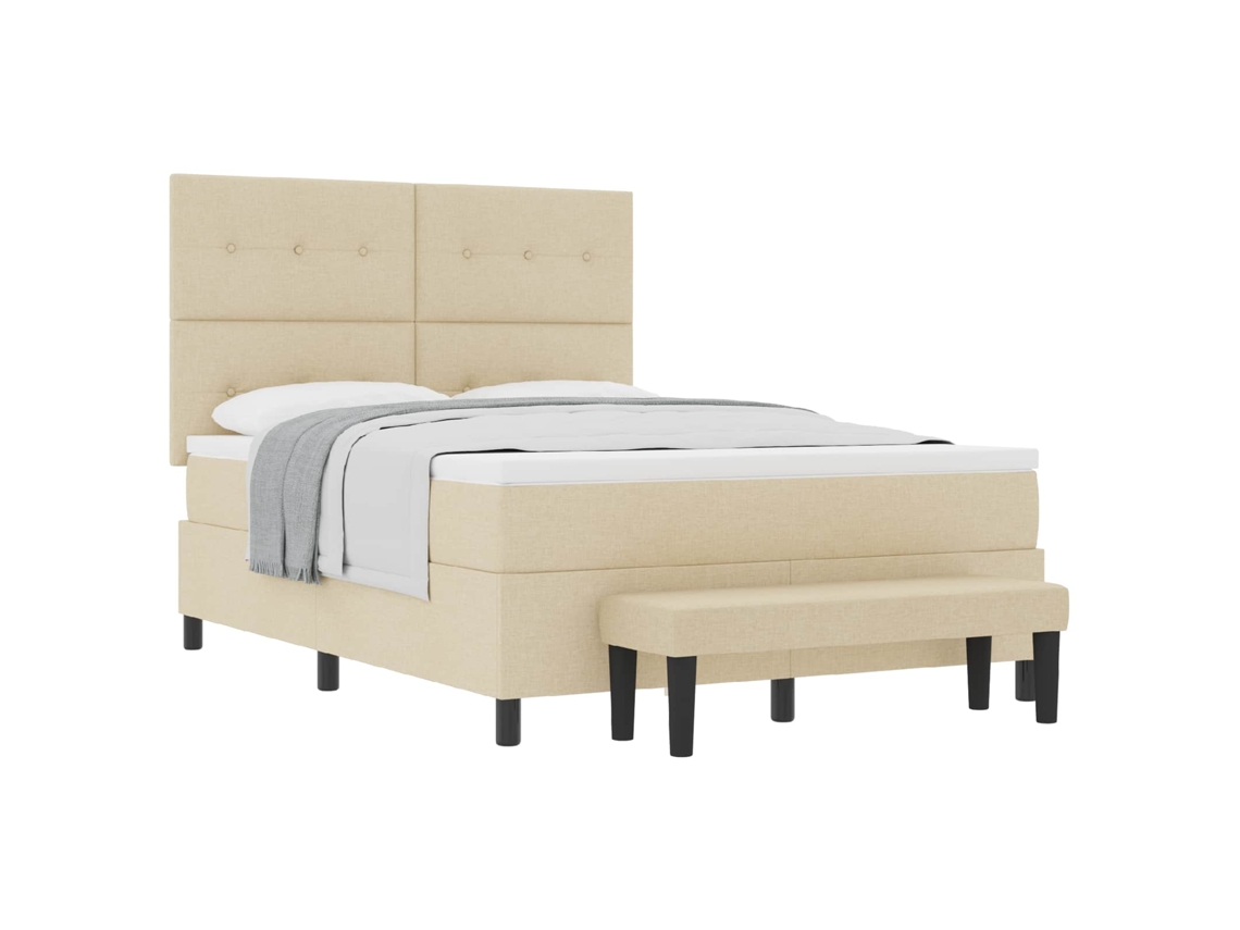 Cama Box com Cabeceira Creme 160 X 200 Cm Tecido MAISON EXCLUSIVE