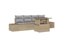 Conjunto 5 Conjunto De Sofá De Jardim Vidaxl Bege Vime Pe (100 X 55 X 73 Cm)