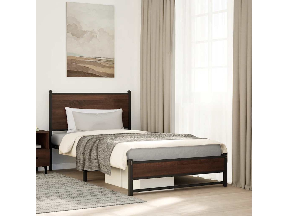 Vidaxl Estrutura De Cama Sem Colchão 100x200cm Metal Carvalho Castanho