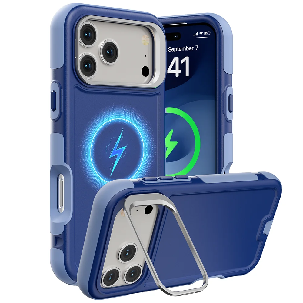 (azul, Iphone 17 Pro Max) Capa Resistente A Impactos Com Suporte Para Lente E Anel De Metal, Compatível Com Carregamento Magnético Magsafe.