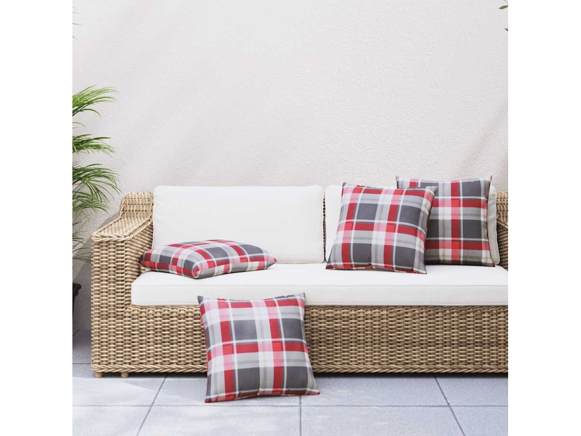 Vidaxl Conjunto De 4 Almofadas Para Sofá Com Estampa Xadrez Vermelha, 50x50 Cm, Em Tecido