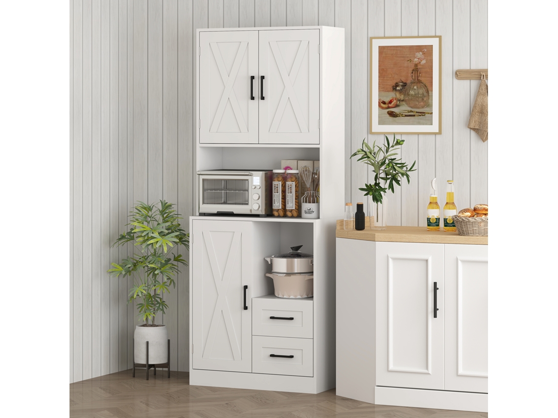 Armário Rústico para Cozinha, Branco, 70x40x180cm, com Portas, Gavetas, Prateleiras | S/MARCA