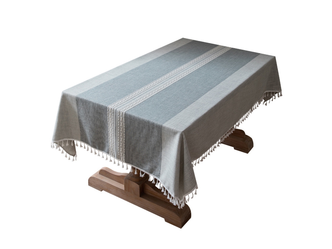 Toalha De Mesa Bordada Para Mesa De Jantar, Toalha De Mesa Rústica De Fazenda Com Bainha De Borla, Tecido De Algodão E Linho Resistente A Derramamento