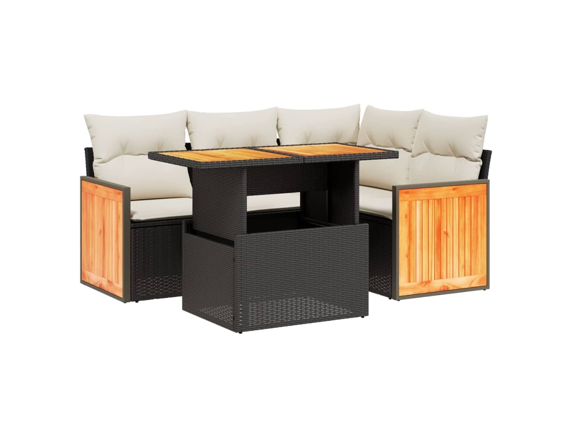 Conjunto de 5 sofás de jardim com almofadões Vime Pe Preto MAISON EXCLUSIVE (5 peças)