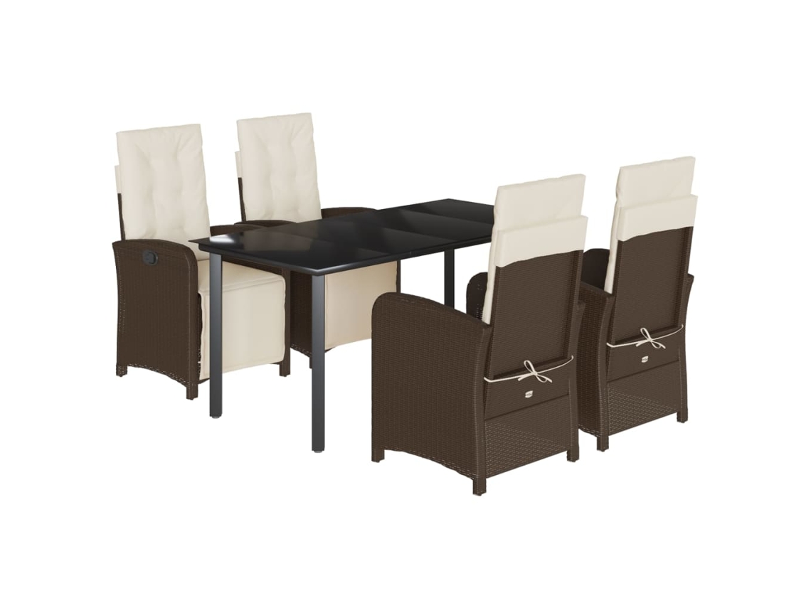 Conjunto de 5 Jantar para Jardim com Almofadões Vime Pe Castanho MAISON EXCLUSIVE