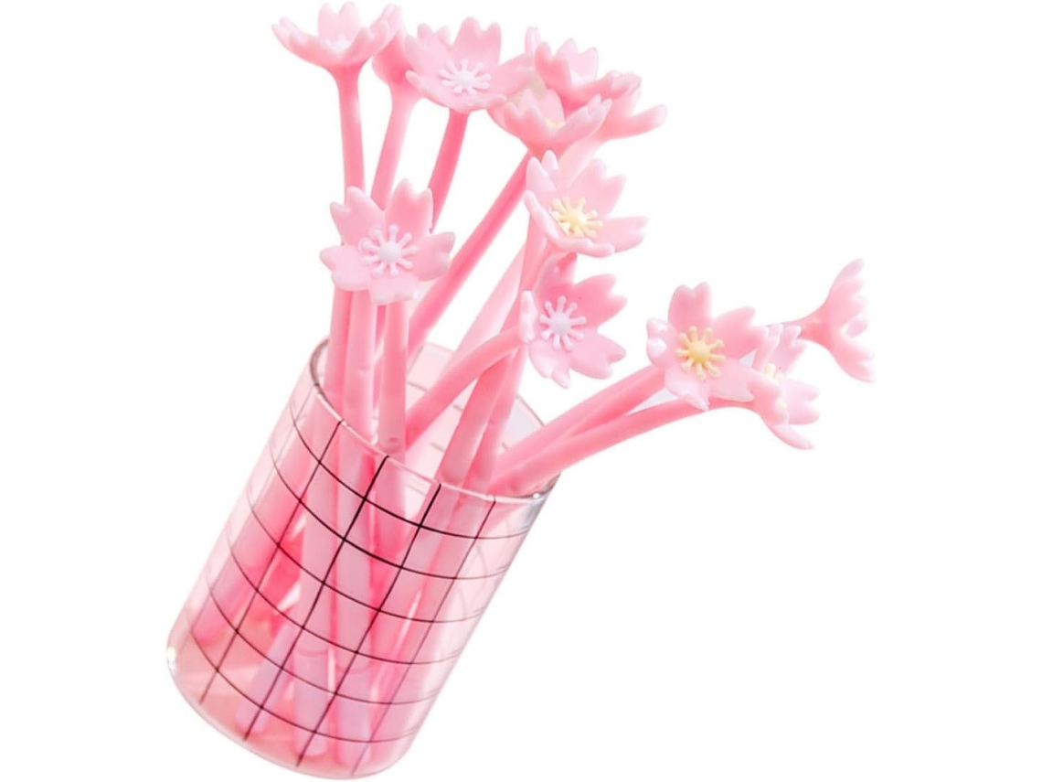 Conjunto De 10 Canetas Em Gel Rosa Callaron Com Estampa Floral, Feitas