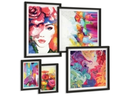 Conjunto De Pinturas Abstrações Coloridas Retratos Espelharte (5 Peças)