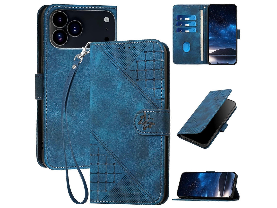 Yx0080 Capa De Celular De Couro Com Padrão De Borboleta Em Relevo E Cordão