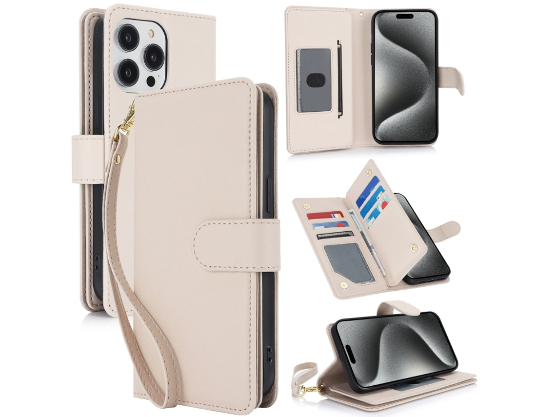 Capa Carteira De Couro Para Iphone 16 Pro - Com Rfid - Para Vários Cartões