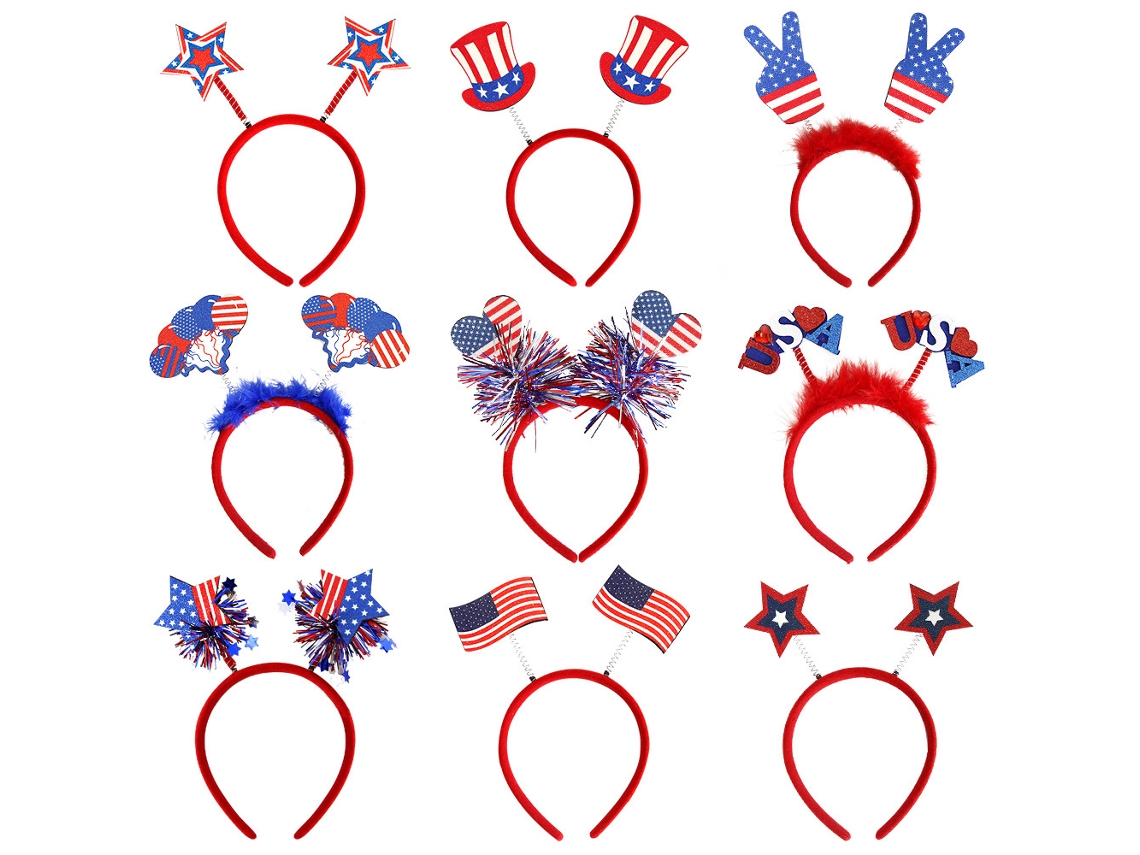 Conjunto De 9 Faixas Cabeça Com A Bandeira Dos Eua Para Copa Do Mundo 2026 Da Mcm - Adereços Torcedores Futebol, Decoração Patriótica Festas