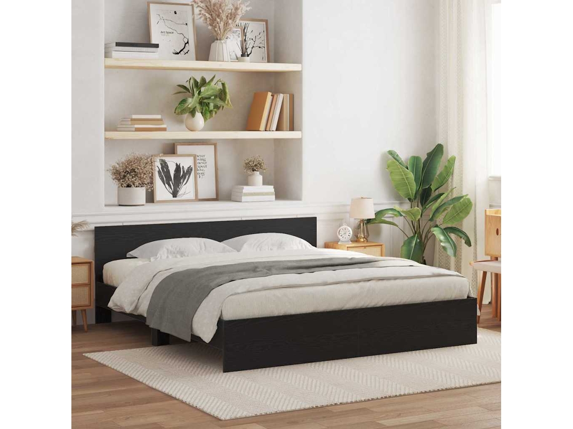 Vidaxl Estrutura De Cama Com Cabeceira Com Cabeceira Carvalho Preto