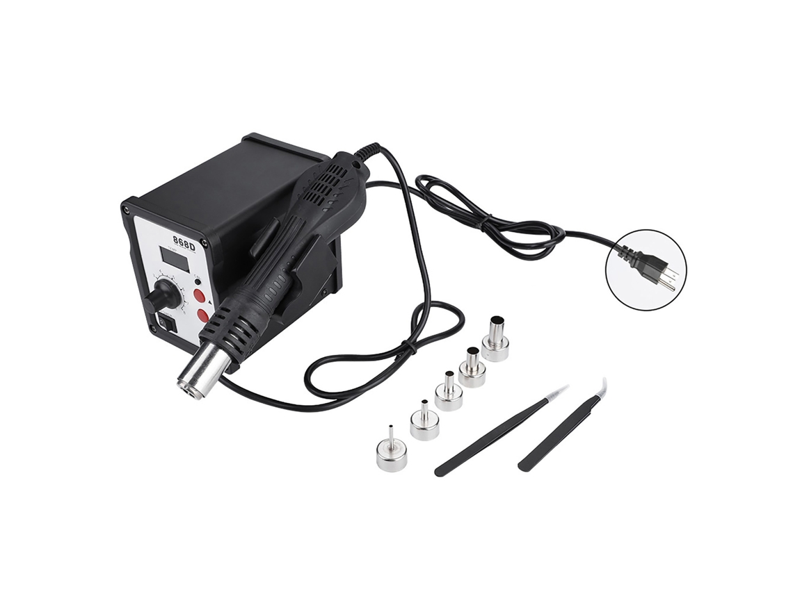 Pistola de ar quente 868d 700w com visor digital e 5 bicos de temperatura ajustáveis