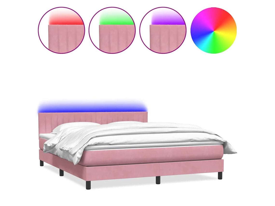 Cama Box Spring com Colchão e Led Rosa Veludo MAISON EXCLUSIVE (180x210 cm)