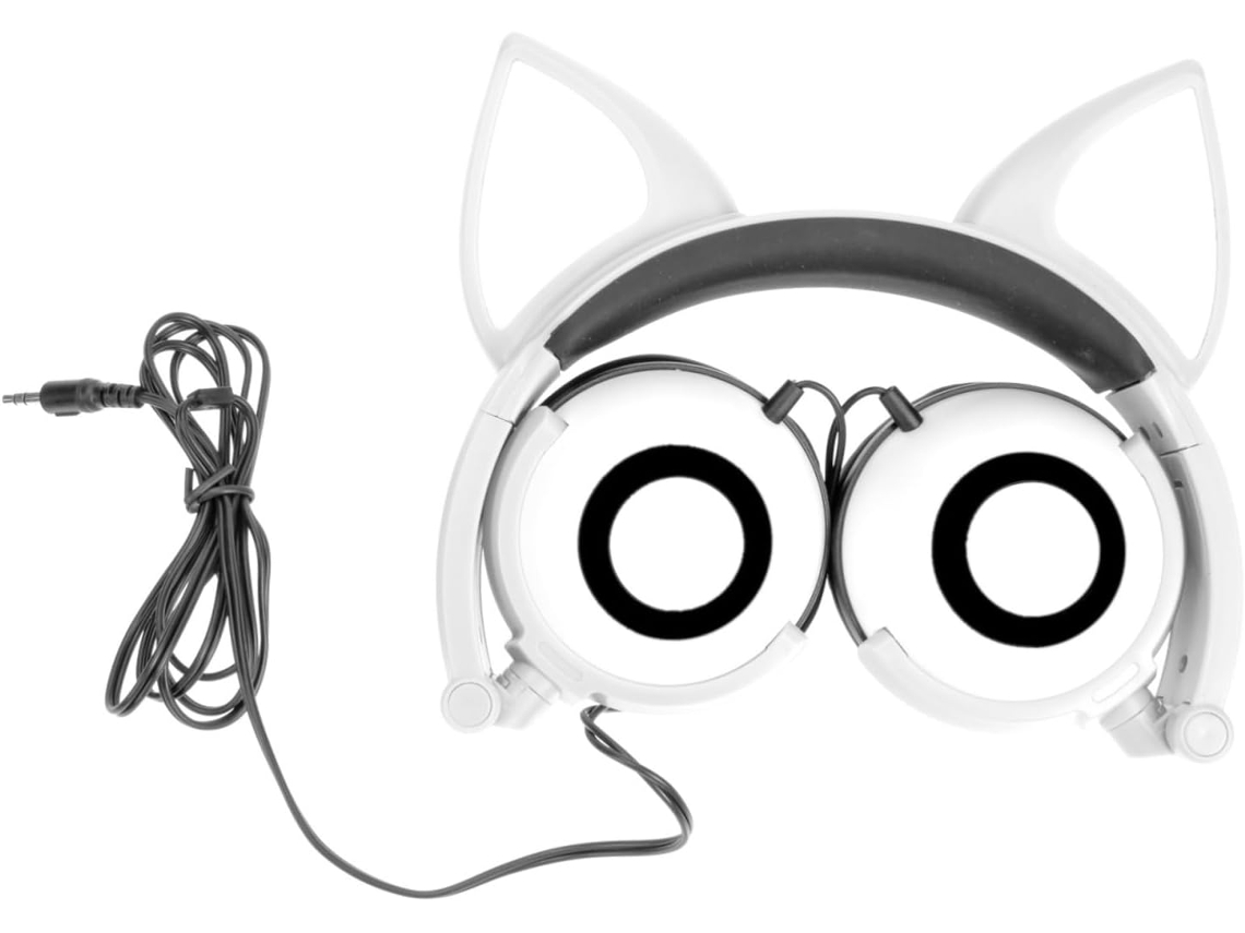 Fones De Ouvido Supra Auriculares Nuobesty Com Orelhas Gato Para Crianças, Meninos E Meninas, Ajustáveis E Com Luzes