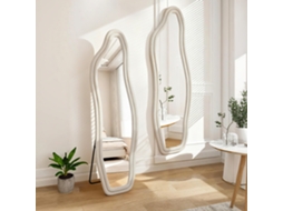 Espelho De Corpo Inteiro 140x45 Cm Com Moldura Aveludada, Espelho De Parede Ondulado Irregular Para Quarto E Sala, Branco Rosahqnda
