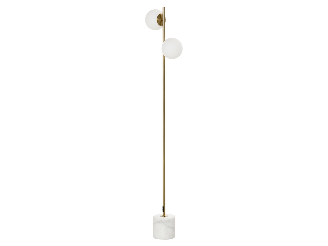 Abajur de Pé com 2 Abajurs de Esfera, Abajur Moderno para Lâmpadas E27, Pedal, Altura 165cm, Dourado