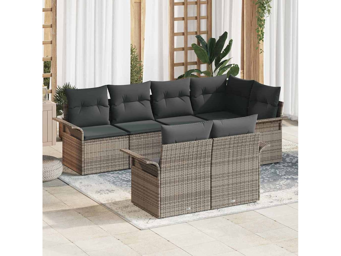 Vidaxl Conjunto De Sofá De Jardim 7 Unid. Cinzeto Rattan Sintético