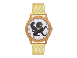 Relógio de quartzo analógico feminino e masculino Zhoulianfa com pulseira de malha de aço (dourado)