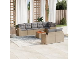 Vidaxl 9 Pcs Conjunto De Sofás P/ Jardim Com Almofadões Vime Pe Bege