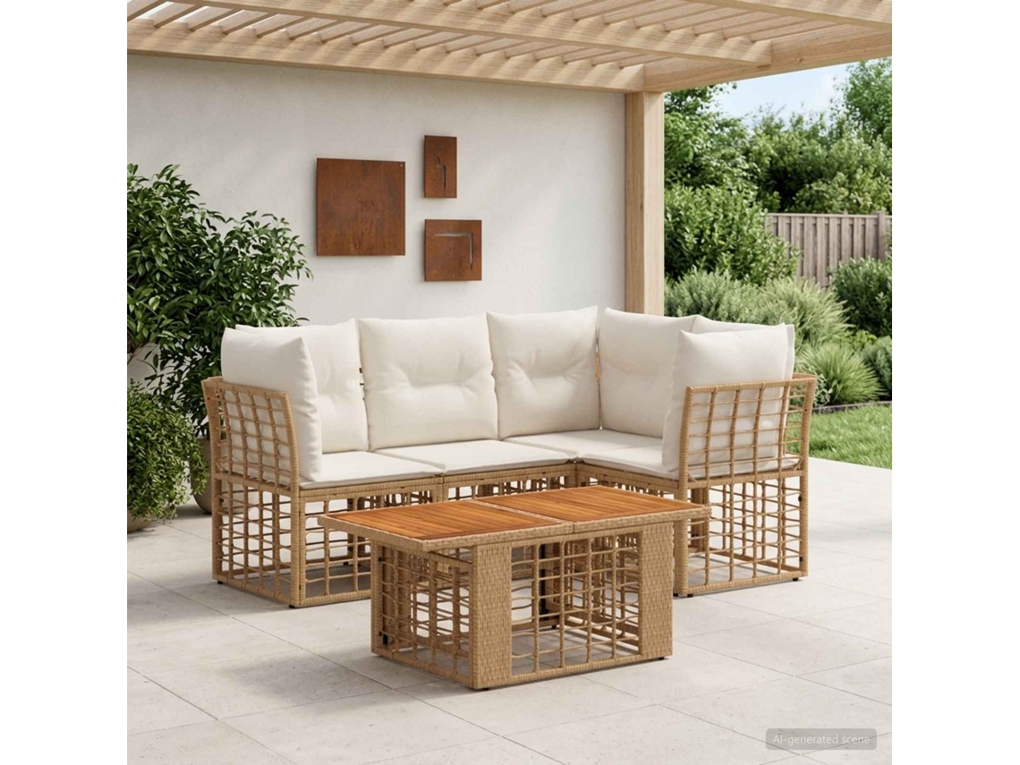 Vidaxl Conjunto De Sofá De Jardim 5 Unid. Natural E Branco Creme