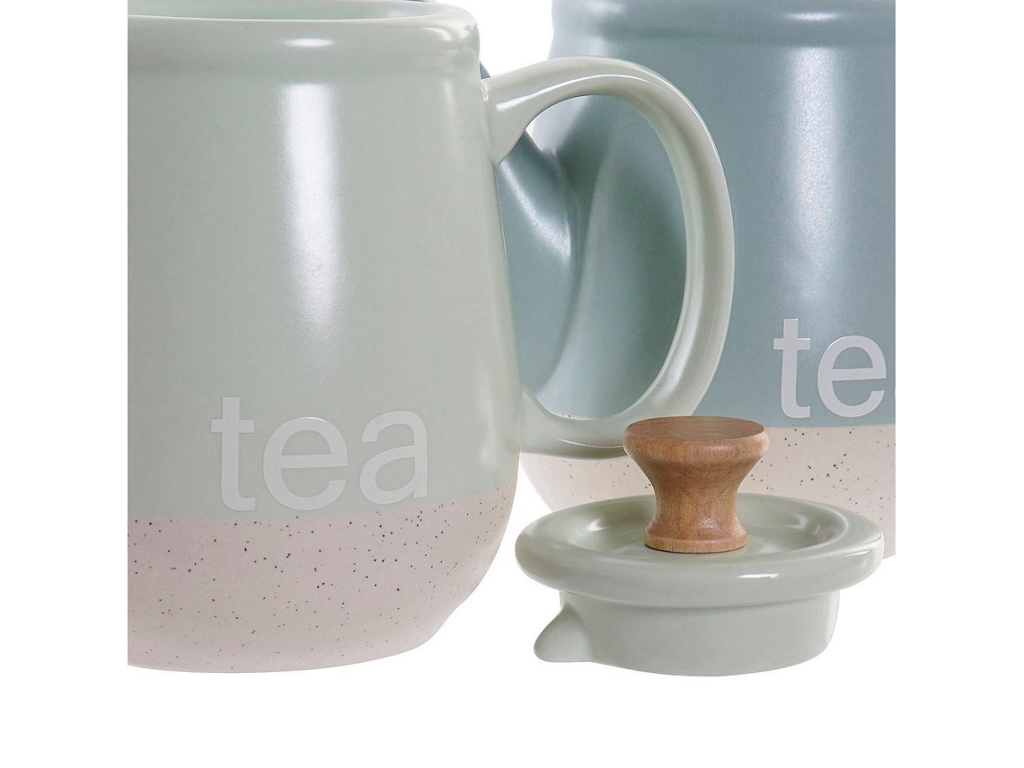 Theepot Dkd Home Decor Azul Grés Menta 1L 2 Pcs