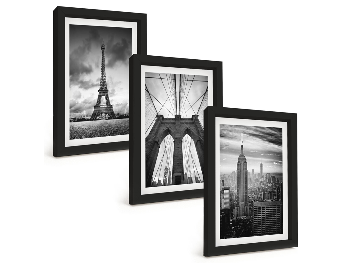 Quadros Decorativos Para Paredetorres De Ponte Monocromáticas Moldura Preta Quadros Para O Escritório Espelharte (3 Peças 20x30 Cm)