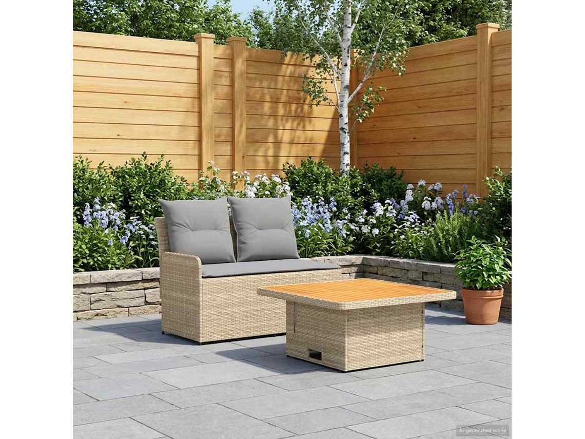 Sofá de jardim Vidaxl com braços e mesa elevatória 2 peças em rattan de pe