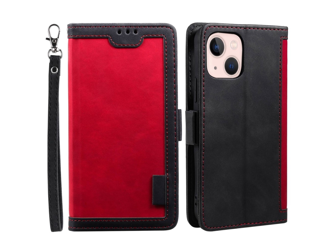 Capa Pega Para Iphone 15 Pele Sintética Vermelho
