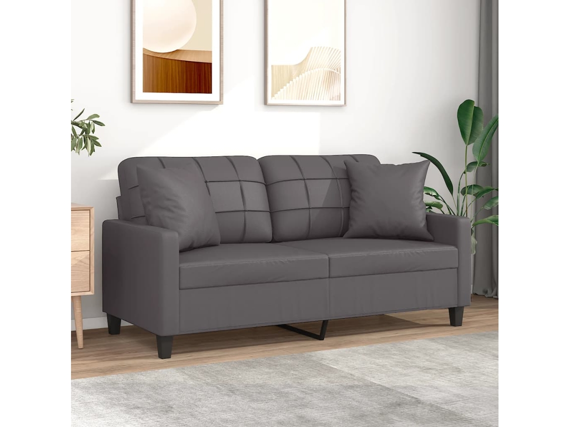 Vidaxl Sofá 2 Lugares + Almofadas Decorativas 140cm Couro Artif. Cinza