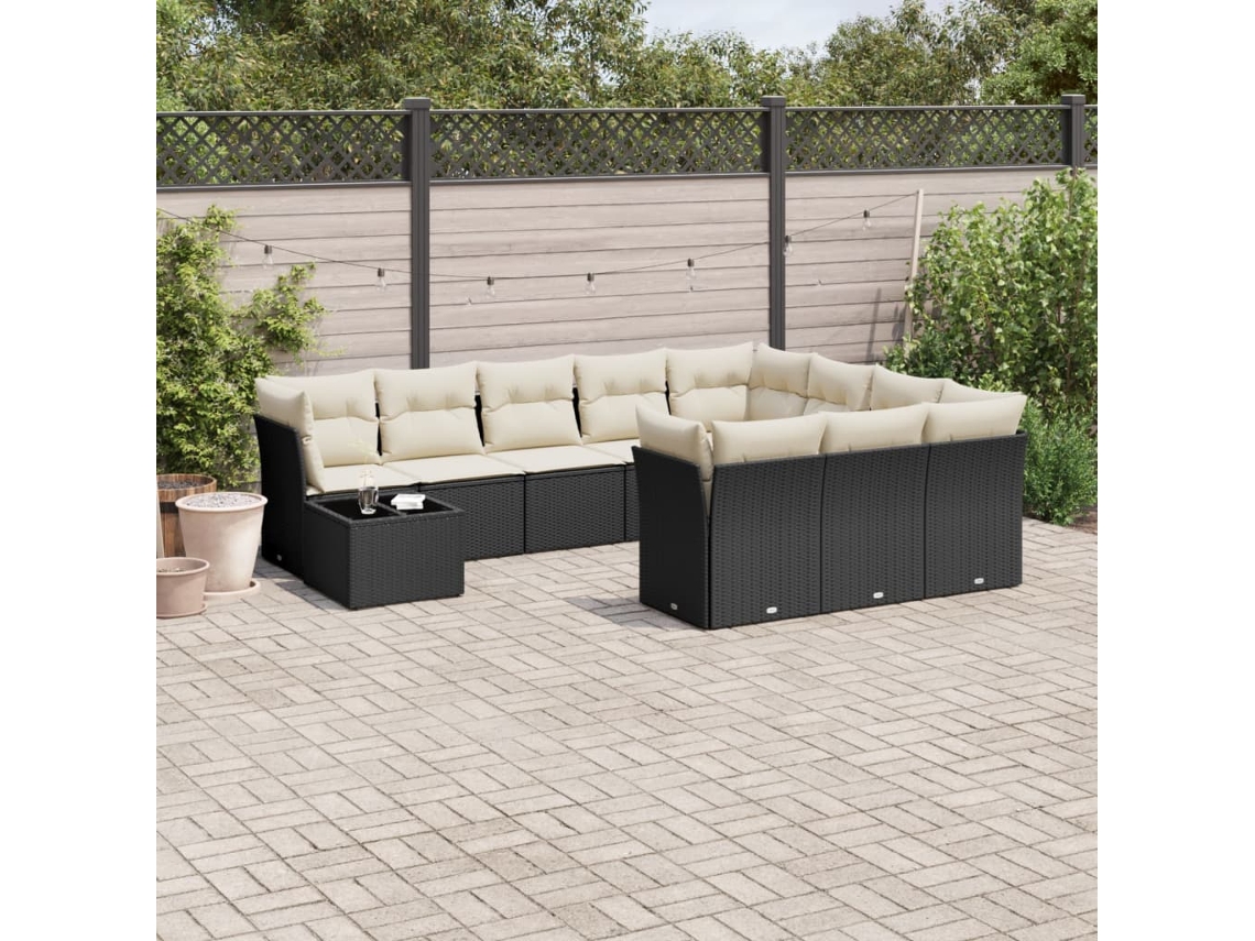 Vidaxl 11 Pcs Conjunto Sofás De Jardim C/ Almofadões Vime Pe Preto