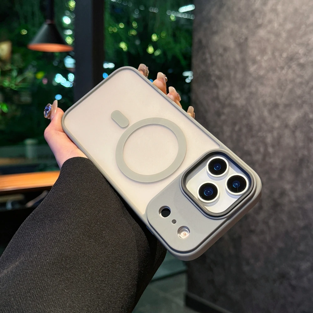 (cinza, Iphone 15 Pro Max) Caso De Telefone Acrílico Fosco Translúcido, À Prova De Choque, Suporta Carregamento Sem Fio De Sucção Magnética