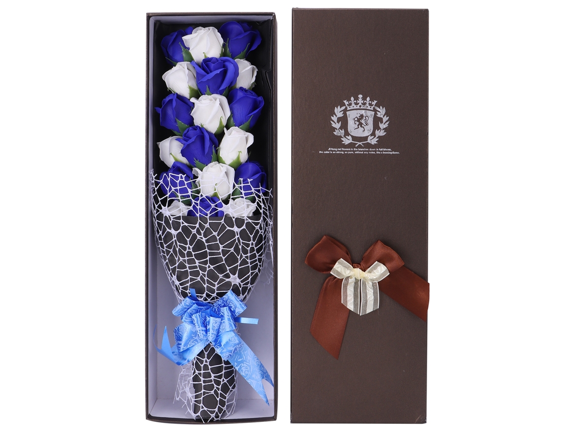 Arranjo de Rosas Artificiais de Sabão Presente para Casamento, Dia dos Namorados, com Caixa Azul e Branca S/MARCA