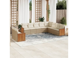 Vidaxl 10 Pcs Conjunto de Sofás P/ Jardim com Almofadões Vime Pe Bege