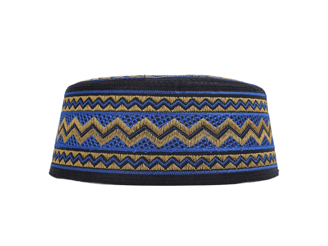 Gorra Kufi Tradicional Bordada Para Orações Bodas Eid Ceremonias Religiosas Azul Circunferência 58cm