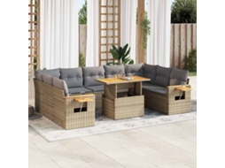 Vidaxl 10 Pcs Conj. Sofás P/ Jardim C/ Almofadões Vime Pe/acácia Bege