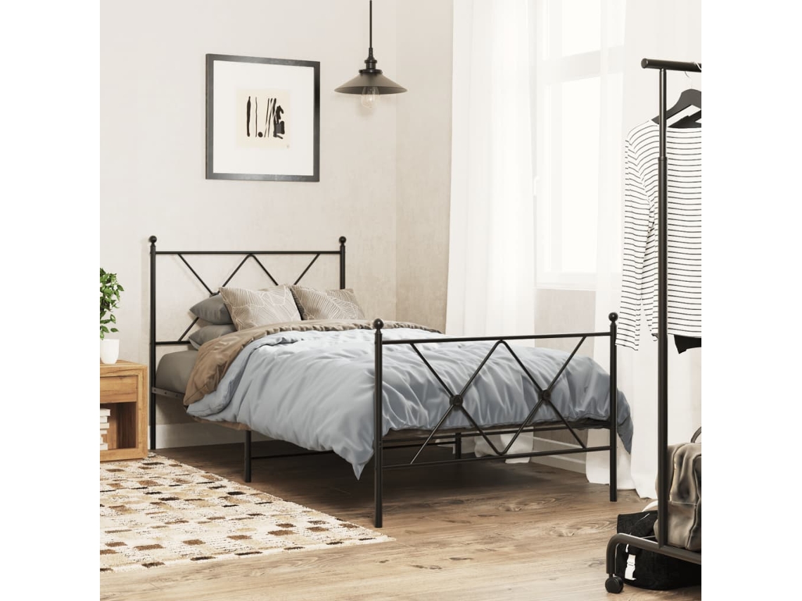 Vidaxl Estrutura De Cama Com Cabeceira E Pés 90x190 Cm Metal Preto