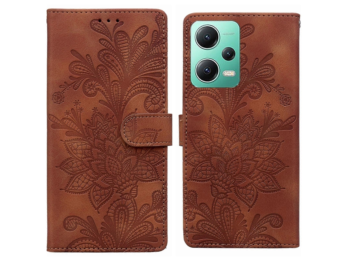 Capa De Celular De Pu Com Fivela Magnética E Estampa Floral De Renda E Alça De Pulso