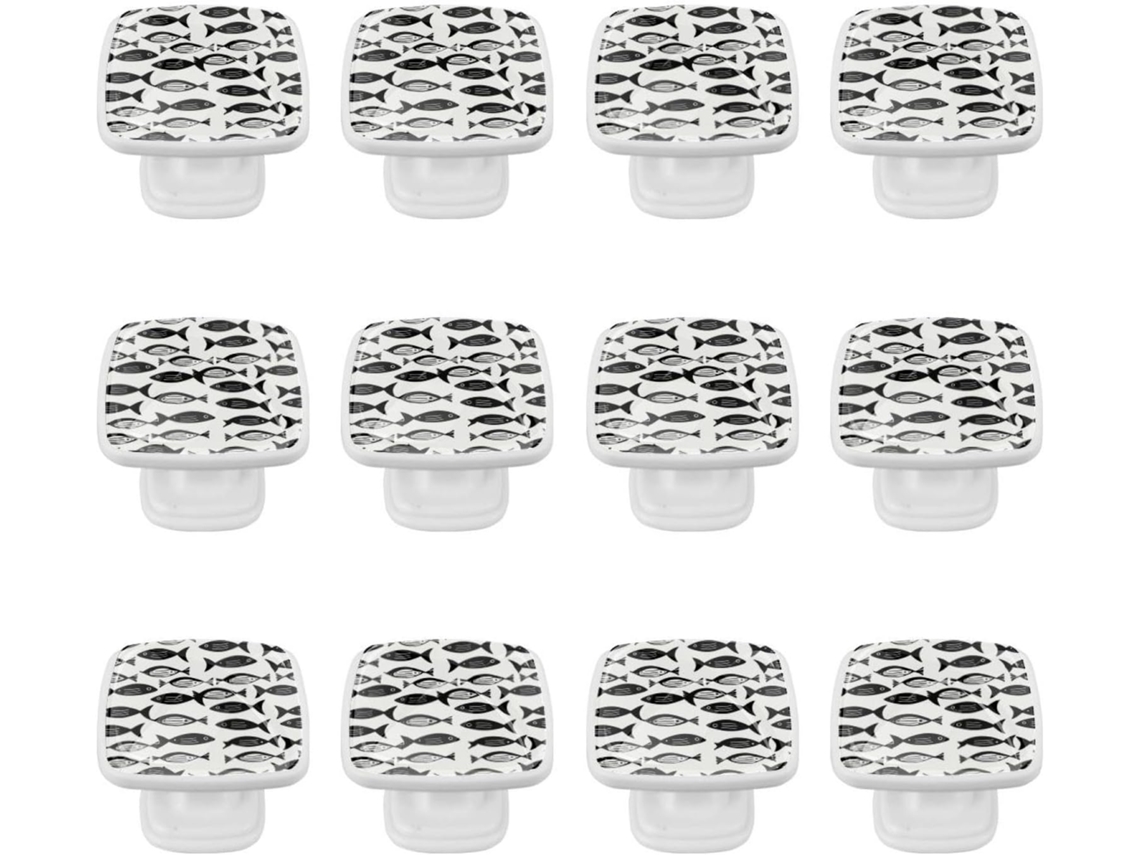 Puxadores Quadrados Para Gavetas De Cômoda, Puxadores Para Armários De Cozinha, 12 Peças, Peixe Preto E Branco