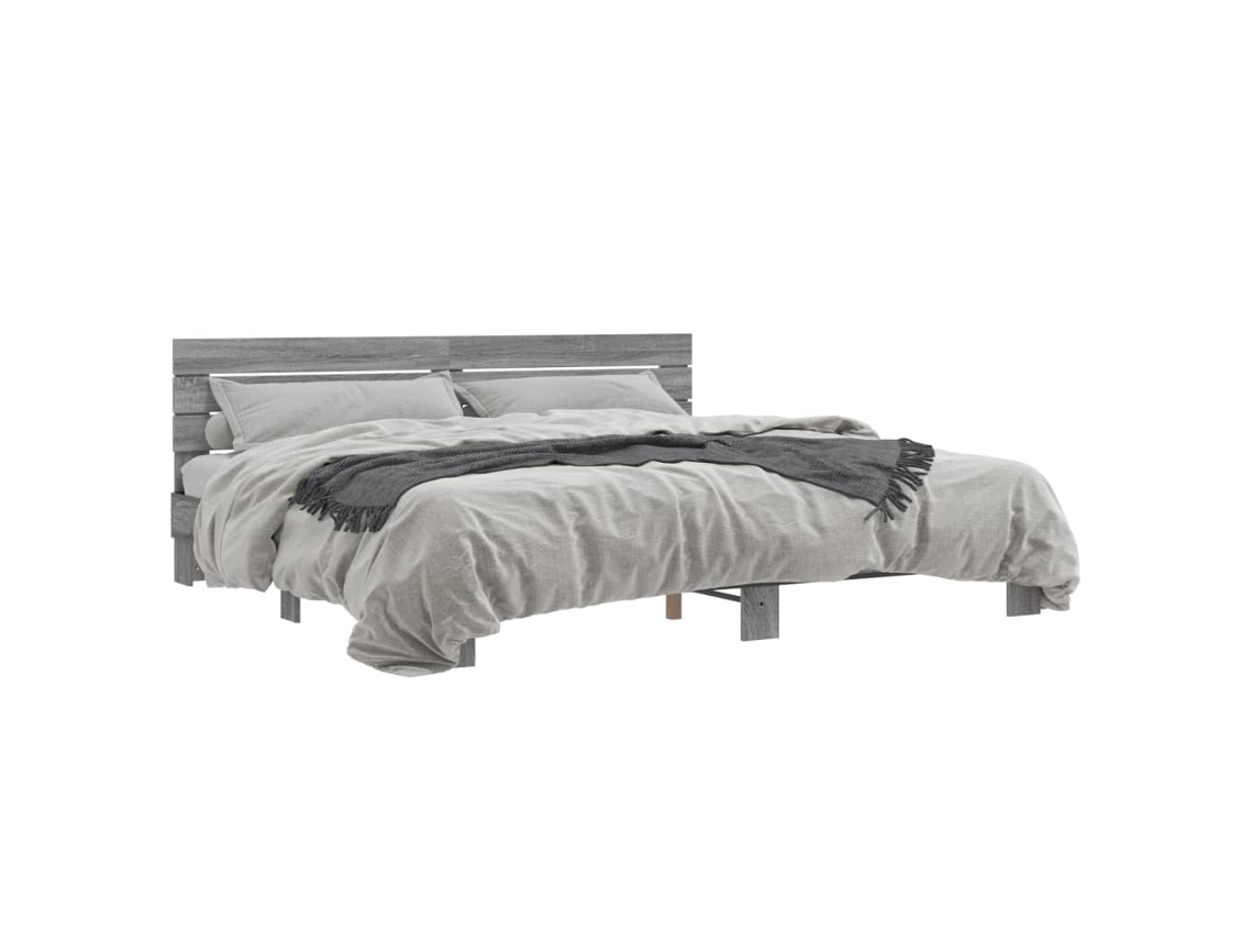Bed Frame, Bed Frames Vidaxl Cinzeto Madeira Processada (200 X 200 Cm)